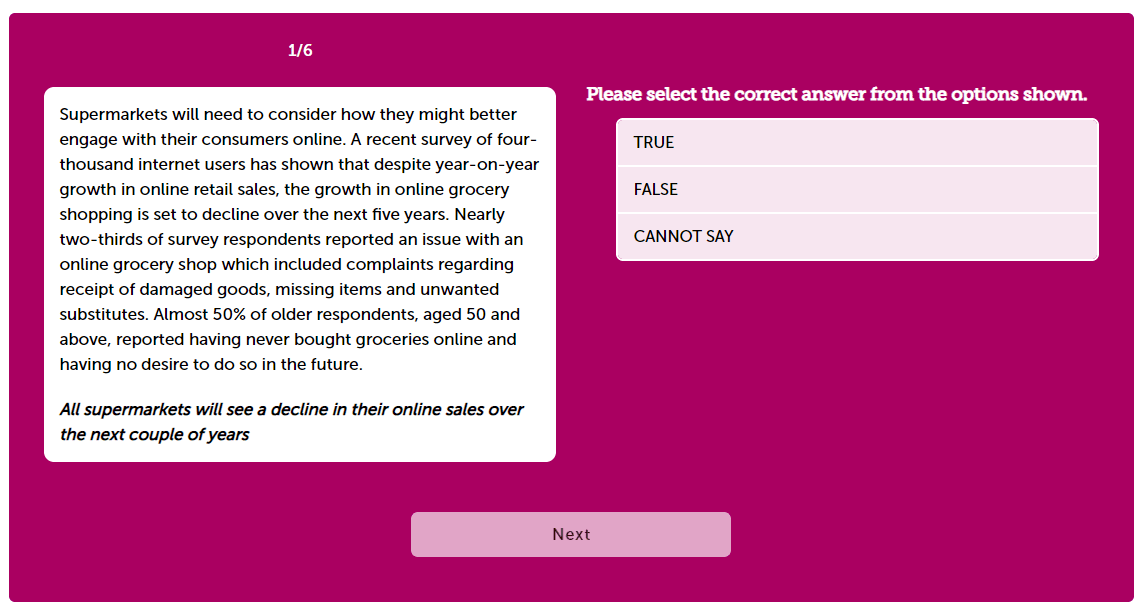 verbal reasoning as part of the bain online assessment